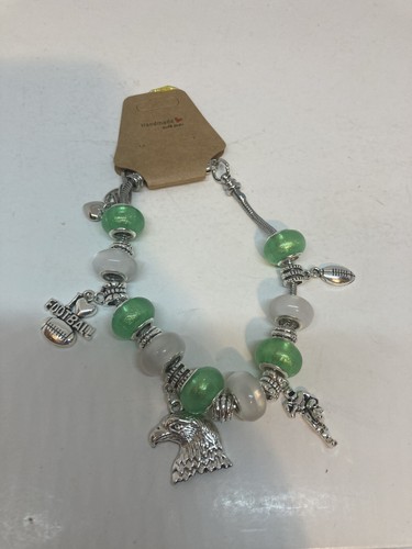Eagles Football Charm Bracelet Handmade W/ Large European Style Beads - Picture 5 of 5