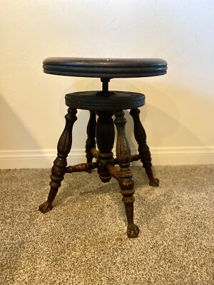 Antique Victorian PIANO ORGAN STOOL Charles Parker Co. - Glass