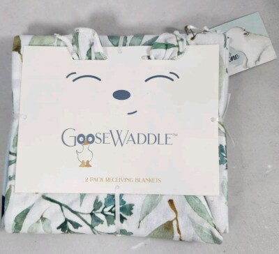 Goosewaddle Receiving Blankets 2 Pack Basil Bear/Leaves- NEW