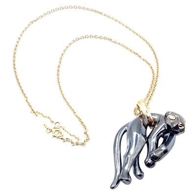 Authentic Panthere de Cartier Panther 18k Yellow Gold Silverium Necklace  Paper