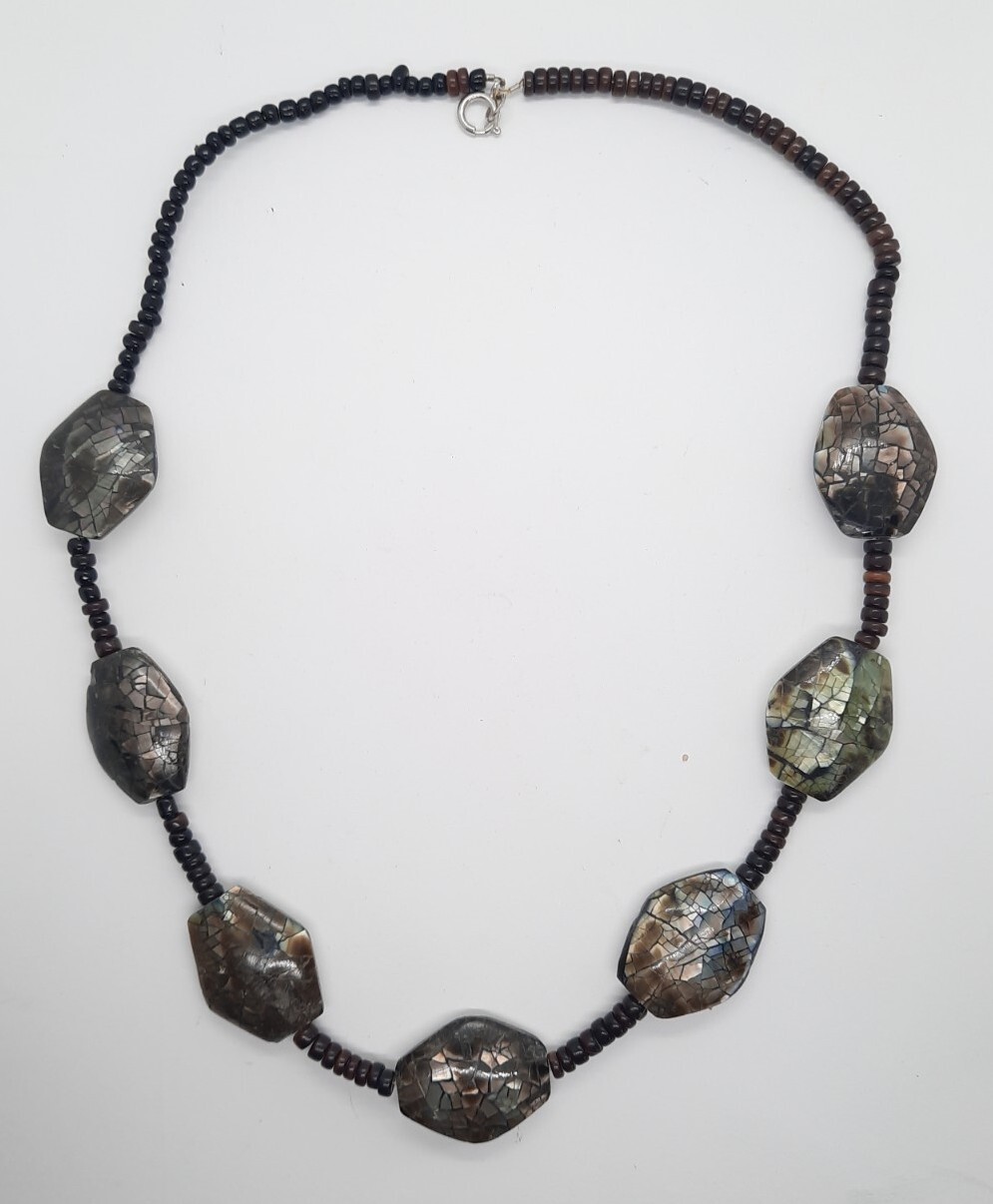 Multicolored Abalone Shell Beaded Necklace 22" - image 2