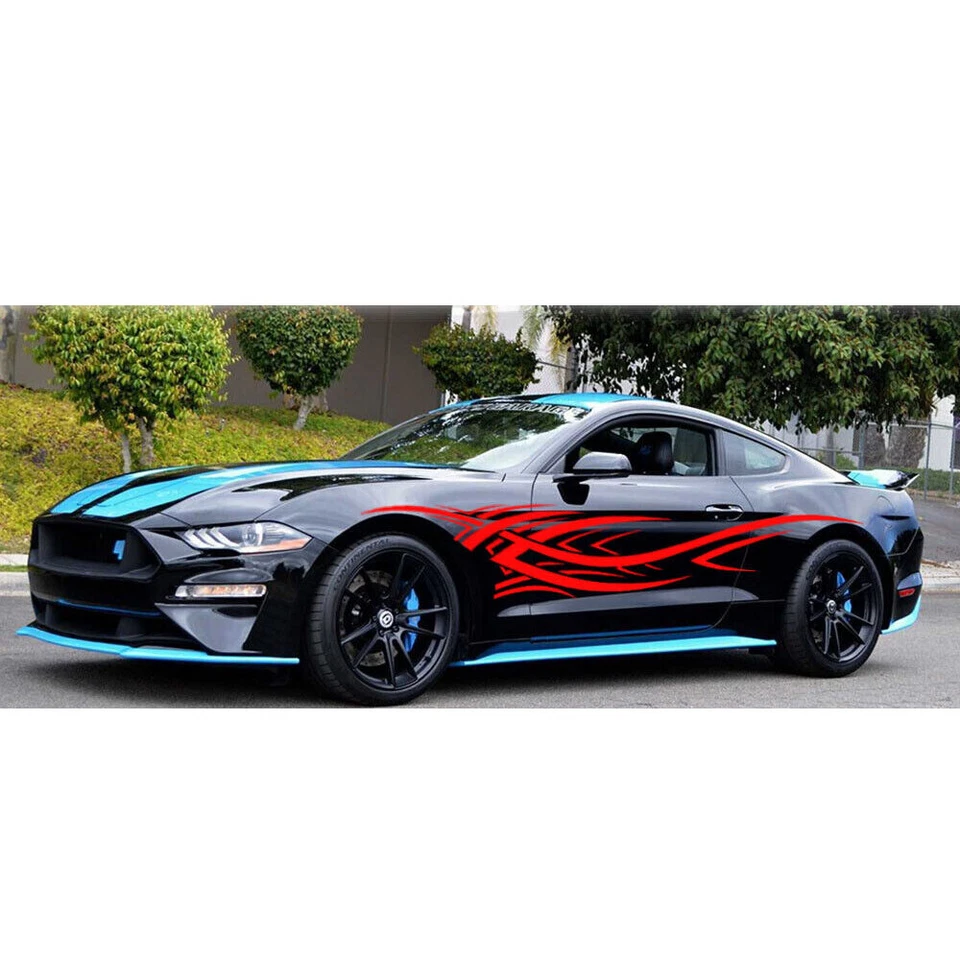 2x 7.8Ft Red Streamline Graphics Decal Stickers Car Body Side Skirt Door Fender - Image 3 of 4