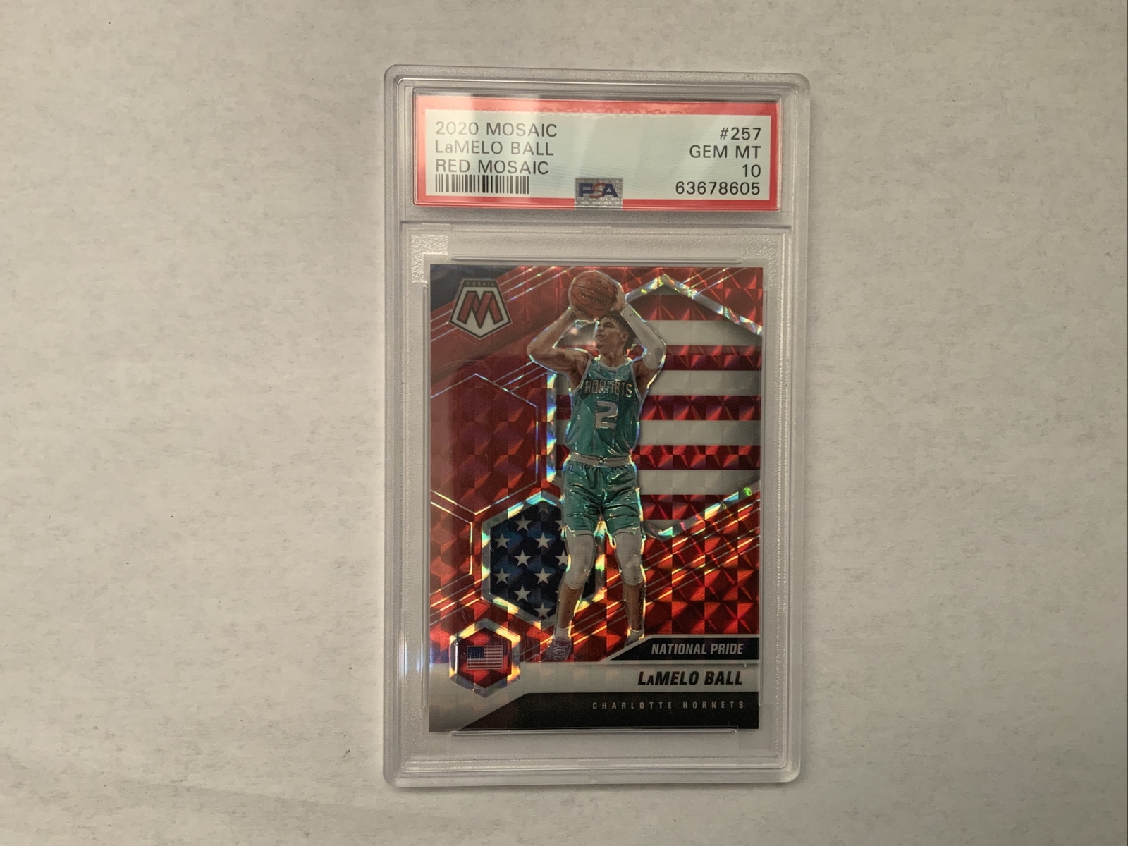 2020-21 Panini Mosaic Lamelo Ball Rookie Red Mosaic Prizm PSA 10 Hornets Pride
