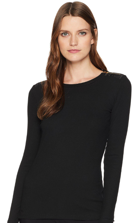Lauren Ralph Lauren Zipper Trim Cotton Blend Black Top Size