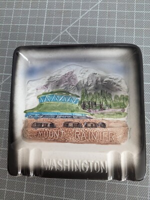 Mount Rainier Washington Vintage Ash Tray Ceramic 6 1/8 X 6 1/8 Inches