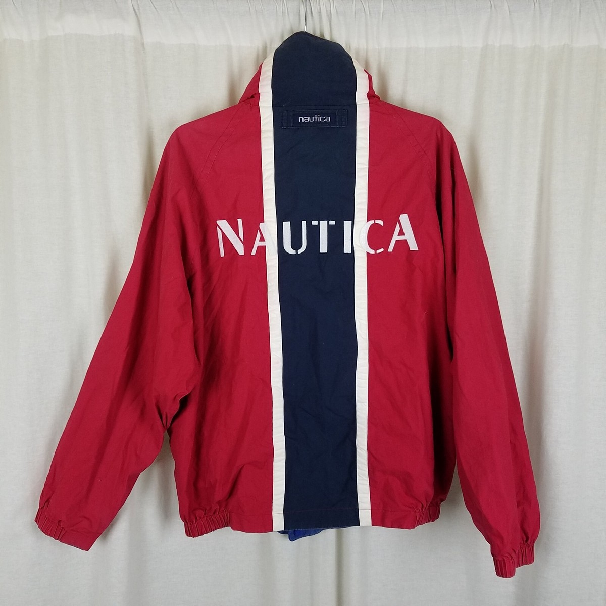 Nautica Reversible Spellout Windbreaker Jacket Mens M Racing Stripes  Colorblock
