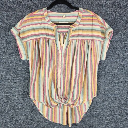 Lou & Grey for Loft Multi Color Striped Cotton/Linen Button Down Shirt