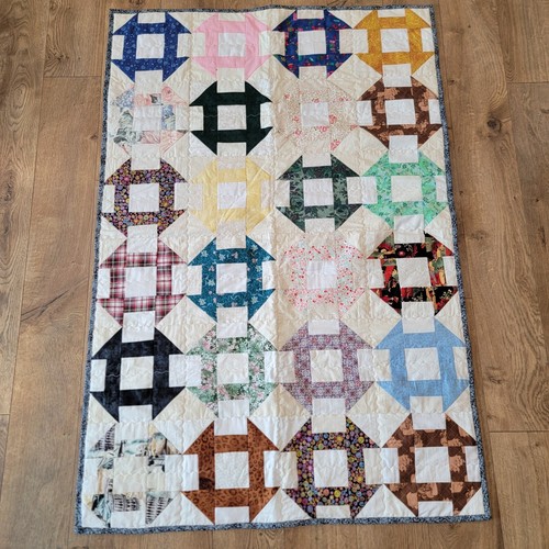 Churn Dash Quilt Multi-Colored Cotton Handmade Quilted 53" X 35” - Picture 2 of 11
