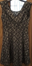 Worthington Black Beige Lace Sleeveless Fit & Flare Stretch Knee Dress M