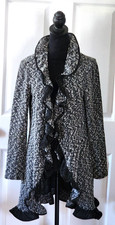 Joseph Ribkoff Jacket Lightweight Blk Wht Tweed Ruffled Collar to Hem
