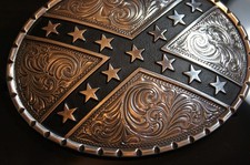 M F Western Nocona Silver tone Rebel's Black X Oval Belt Buckle 37922