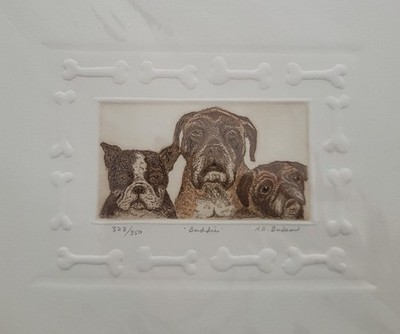 Rachel H. Badeau Signed Embossed Etching  Buddies , 146/300, Three Dogs