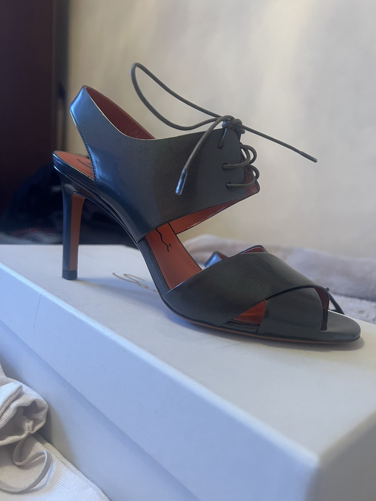 Sandalias Santoni para mujer de cuero de cactus de plomo talla EE. UU. 7 hechas en Italia nuevas con caja
