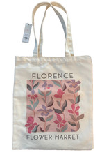 Ivory  Pinks Cotton Canvas Tote Bag 16"x13  Double Handles Summer Mkt. Flowers