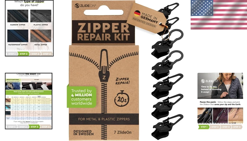 Black Zipper Pull Replacement - 7pcs Large Pack - Image 2 of 4