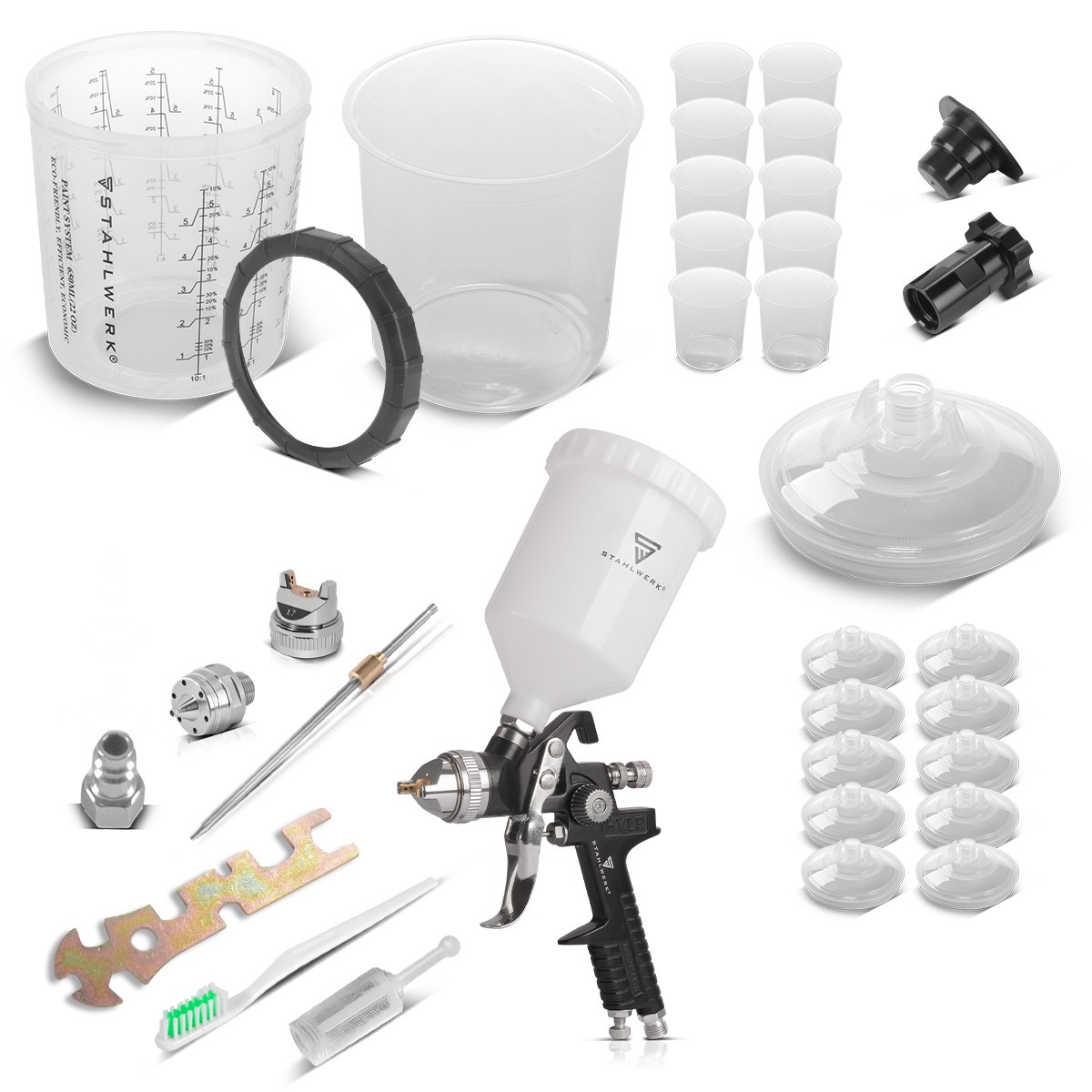STAHLWERK paint spray gun HVLP compressed air 3.5bar 1.4mm nozzle 25 mixing cup