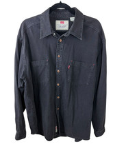 LEVIS JEANSWEAR Vintage 90s Red Tab Faded Black Denim Shirt XL Metal Buttons