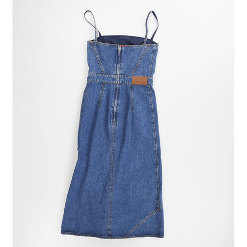Abito midi Alexander McQueen blu denim linea A scollo quadrato senza maniche 40 RRP1525 - Foto 5 di 9