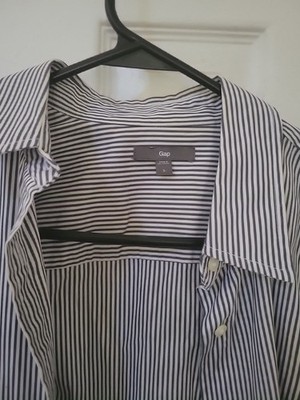 Gap Women s Small Striped Button-Up Shirt   Dark Purple & White, Career/Workwear