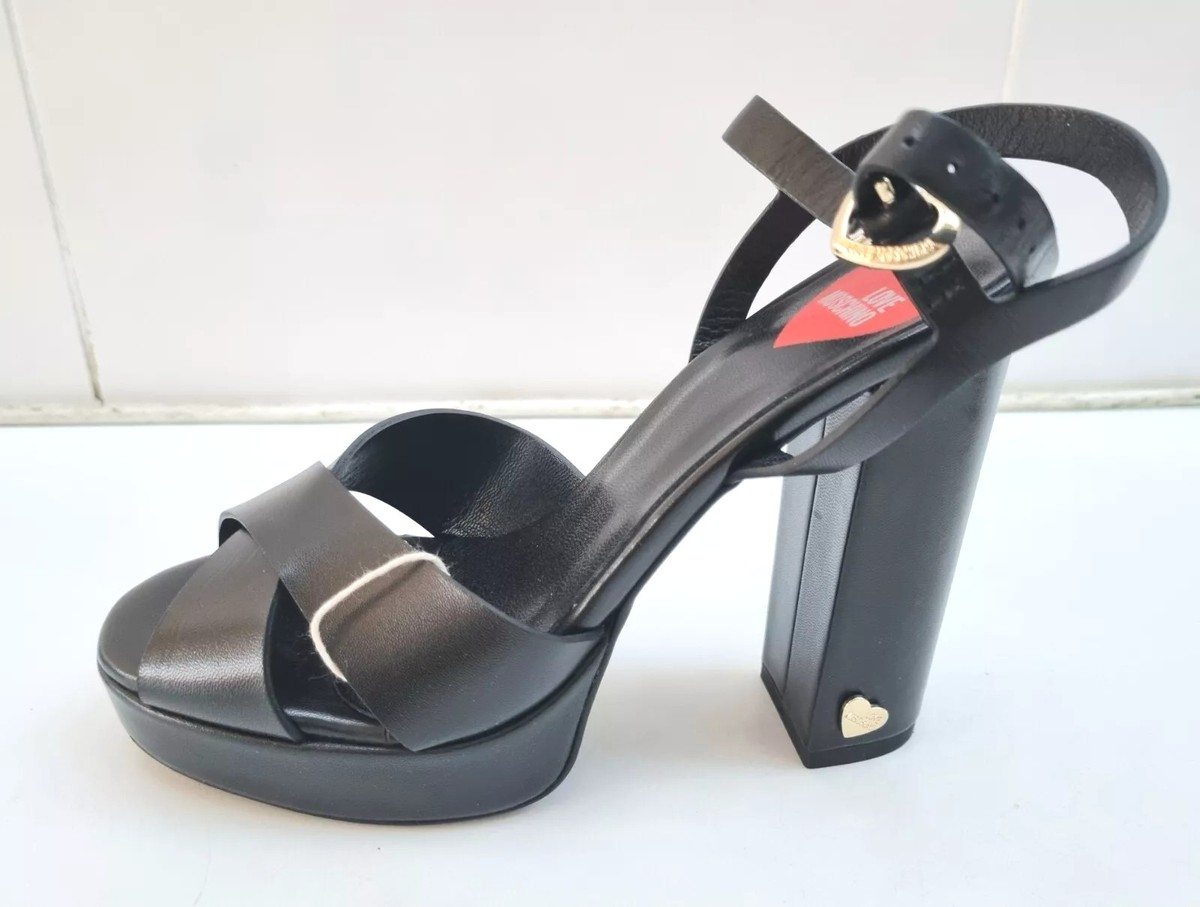 Love Moschino Black Leather Platform Shoes Sandals, UK6 EU39 RP£280