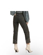 Rock  Roll Denim Ladies High Rise Chain Fringe Straight Cropped Jeans RRWD9HRZ