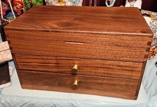 Handcrafted Black Walnut Wood Jewelry Box - 3 Compartments