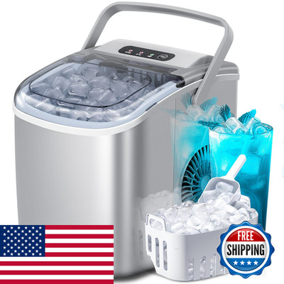 Crzoe Portable Countertop Ice Maker Machine Handle 9 Bullet-Shaped Ice Cubes