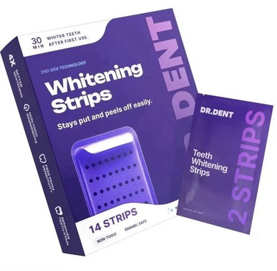 DR.DENT Purple Whitening Strips   Peroxide Free, 14 Count-NEW-FREE SHIP