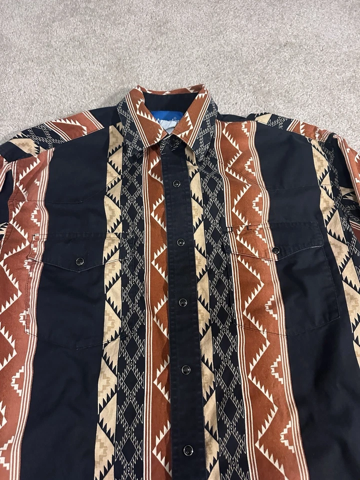 Camisa Western Vintage Años 90 Wrangler Perla A Presión 2XL Suroeste Azteca Vaquero Tribal Foto 2 de 4