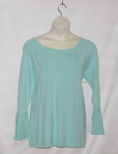 Belle by Kim Kiesfeder Strick Glockenärmel Pullover Größe 1X Aqua - Bild 1 von 2