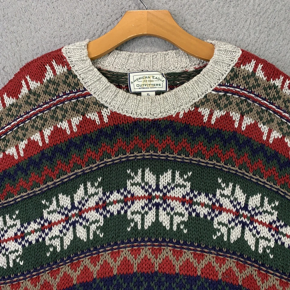 Suéter De Colección American Eagle Para Hombres XL Multicolor Fair Isle Copo de Nieve EE. UU. 90s Foto 3 de 4