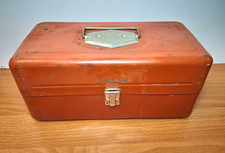 Vintage Old Pal Red Metal Fishing Tackle Box 2 Plastic Trays Steel Made in USA