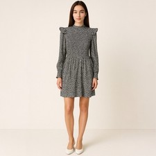 GAP Smocked Ruffle Sleeve Mini Dress XS Brown Print Above The Knee New NWT