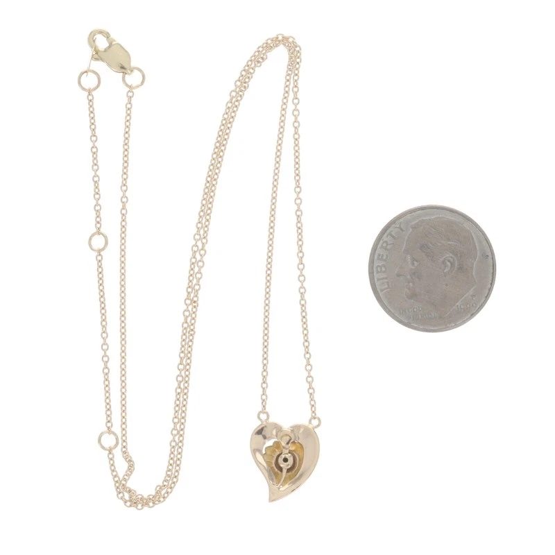 Collar Corazón Eduardiano Perla Dia Oro Amarillo 15 3/4" - 14k Alfiler Convertido Foto 3 de 4