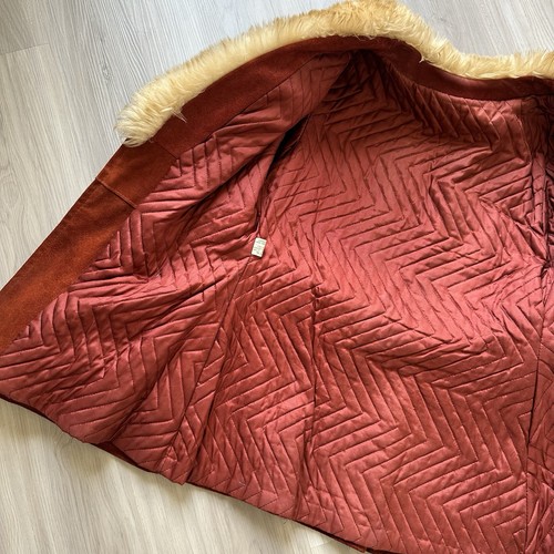 Vintage 60’s 70’s Burnt Orange Penny Lane Faux Fur Collar Suede Coat Size S/M - Picture 11 of 15