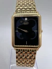 Vintage Seiko Tank Genuine Diamond Gold Tone Oldmoney Style Watch Black Dial