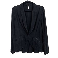 Free People Linen Blend Blazer Black XSmall XS Single Button Casual Lightweight