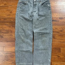 Vintage 90s Levis 501 Button Fly Grey Denim Jeans Mens 34x27 Made In USA