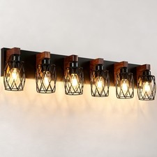 Vanity 6 Light 38'' Metal Black Farmhouse for Bathroom Mirror Wall Lamp Fixture
