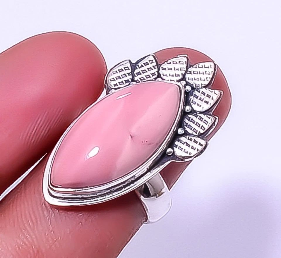 Anillo ajustable hecho a mano artesanal de diseñador de plata de ley 925 ópalo rosa (R28) A8 Foto 4 de 4