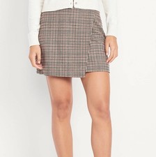 Old Navy high-waisted wrap-front mini skirt w/ a brown plaid pattern sz XL