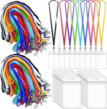 400 Pack Colored Neck Lanyard Bulk W/ ID Card Holder Lanyards for ID Badges