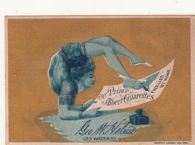 Prince Albert Cigarettes George W Helm Appleby NY Acrobat Vict Card c1880s