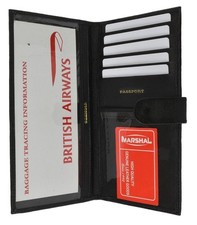 Leather Travel Wallet Passport Airline Ticket Case Card Holder with Snap 562BK