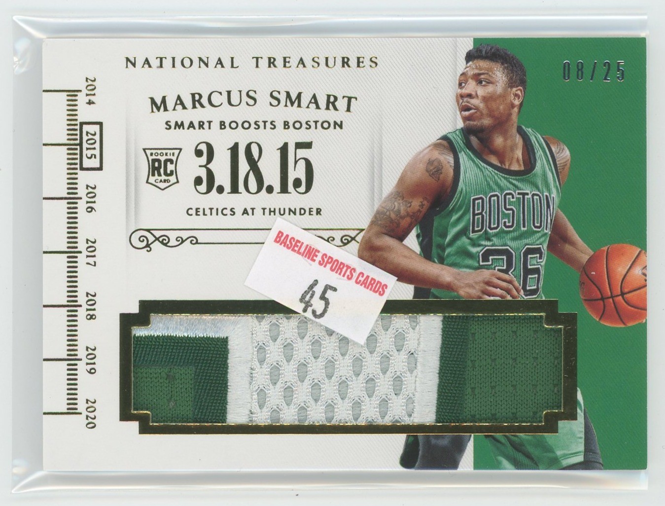 2014-15 National Treasures #T-MS Marcus Smart Timelines Jersey Patch Prime #/25