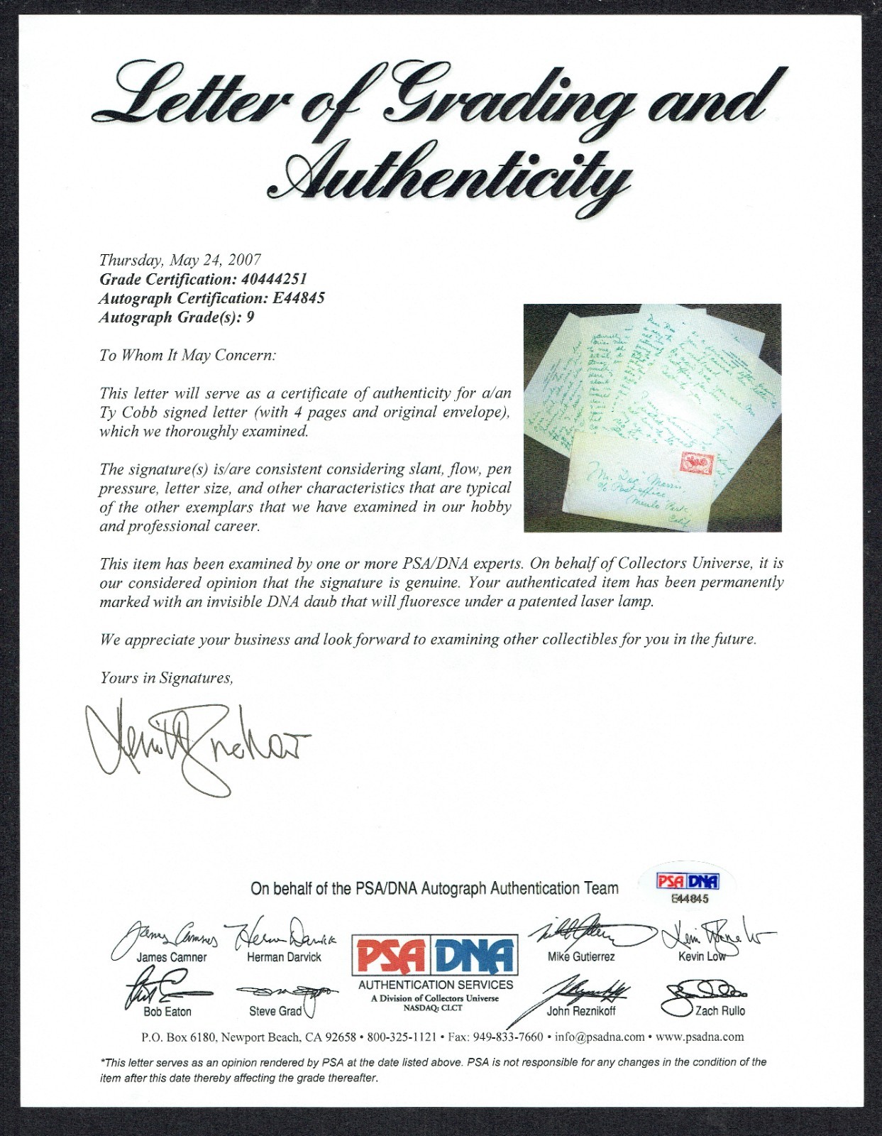 Ty Cobb HANDWRITTEN WORDS "Post office" from Letter Custom Card PSA Read DESC! view 3