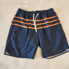 Fair Harbor 8" The Anchor Lined Swim Trunks Shorts Navy Rainbow 3 Stripe Large