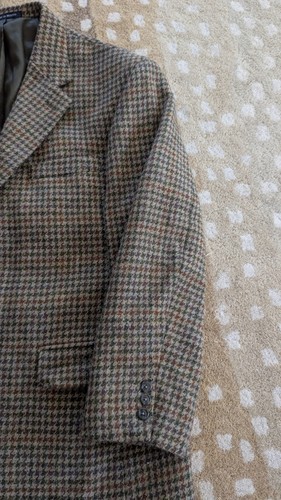 Vintage Harris Tweed Lands End Sport Coat 42R Brown Houndstooth Jacket Blazer - Picture 4 of 17