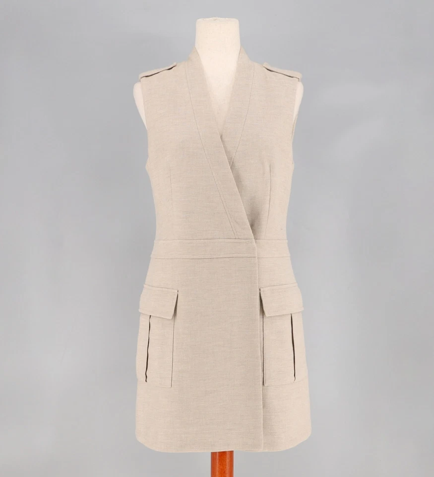NUEVO CON ETIQUETAS BCBGMAXAZRIA Justin Chaleco a Medida Sin Mangas Mini Vestido Duna Beige Talla S Foto 3 de 4