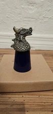 Vintage Fellowship Foundry Pewter Dragon Head Cobalt Blue Reversible Shot Glass